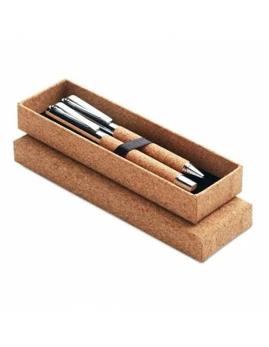 Metal Ball pen set in cork box QUERCUS | MO9678