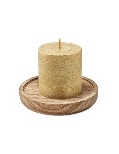 Candle on round wooden base PENTAS