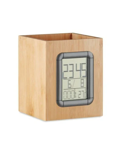 Bamboo pen holder and LCD clock MANILA